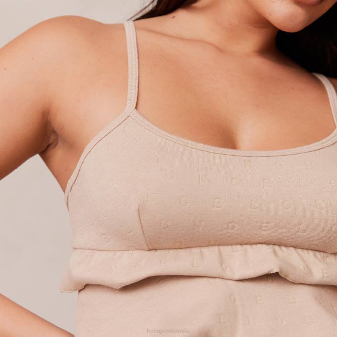 top tipo pijama con volantes mujer visón Lounge vestir R88Z916