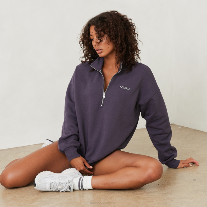 jersey oversize con cremallera de un cuarto mujer azul ahumado Lounge vestir R88Z874